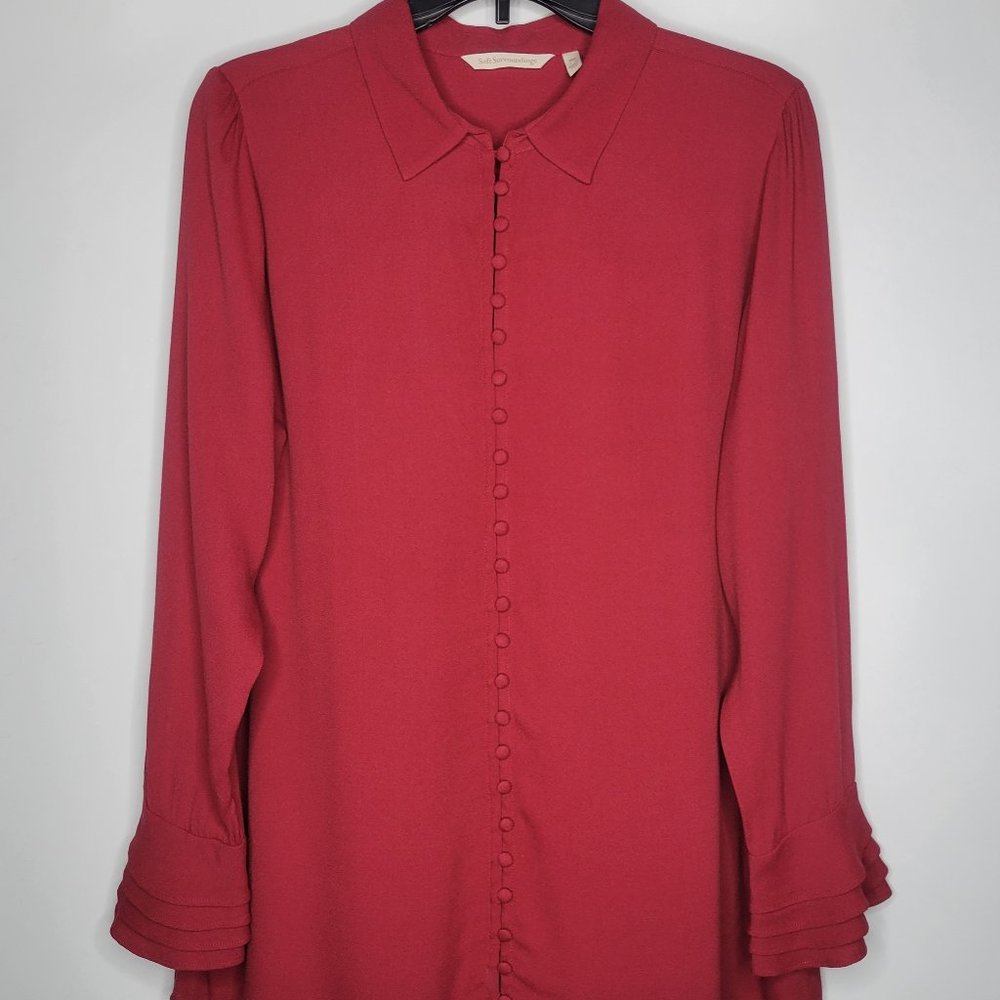 Soft Surroundings Red Flare Ruffle Sleeve Button-up Blouse Size PS Style 3AT59